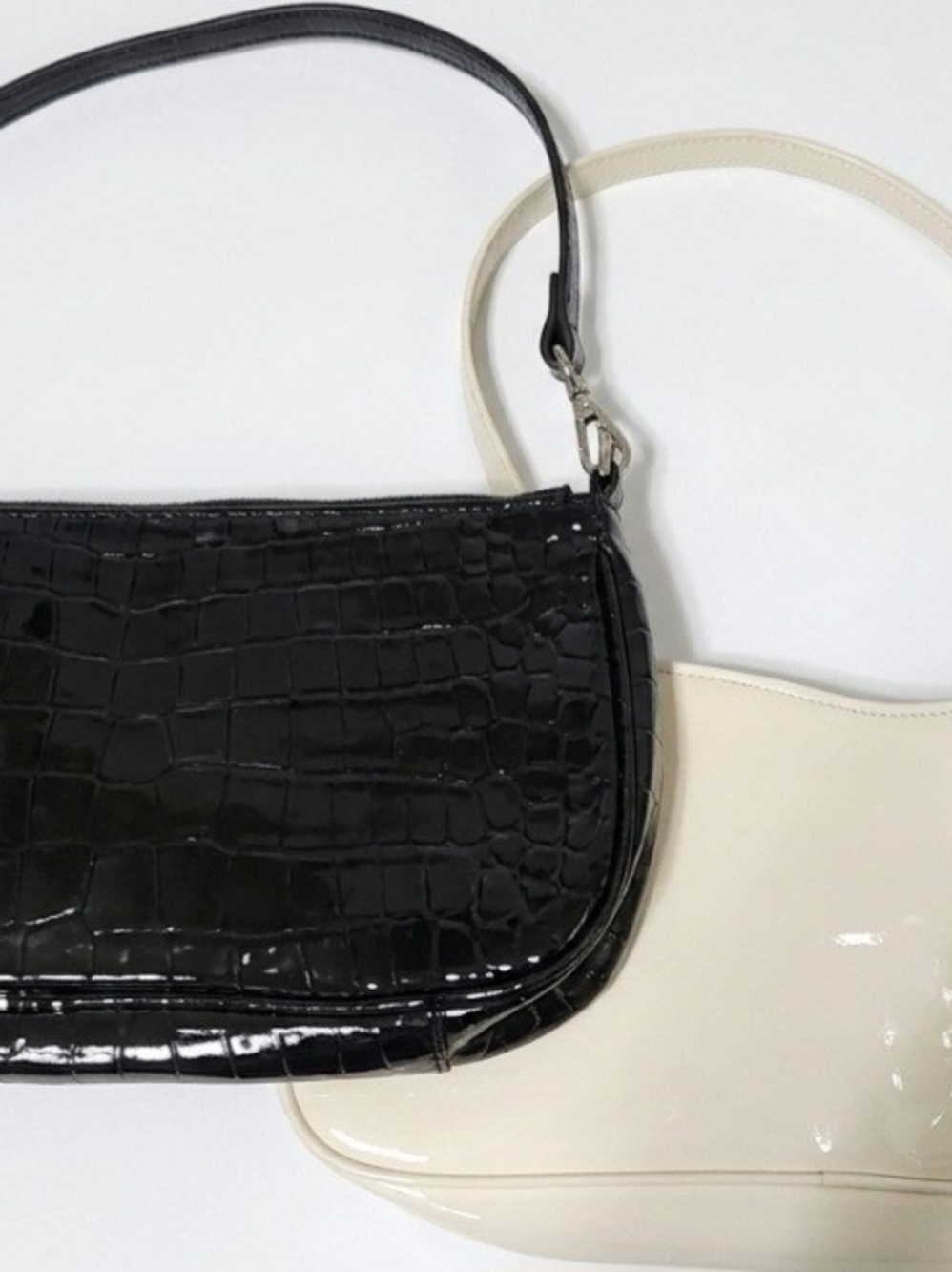 SHEIN Black Croc-Embossed and Cream Patent Mini Shoulder Bags